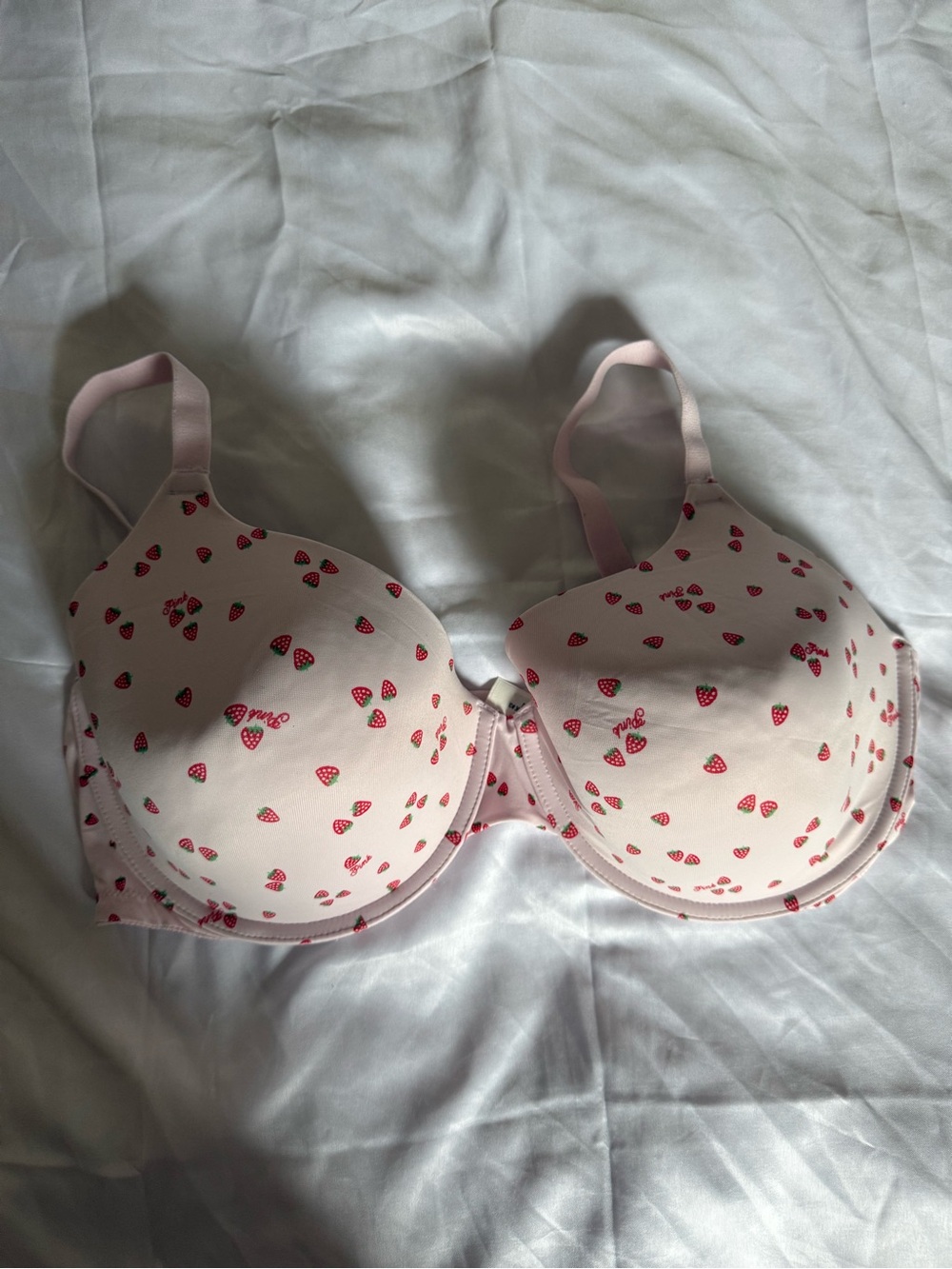 PINK Victoria's Secret Light Pink Strawberry Print T-Shirt Bra